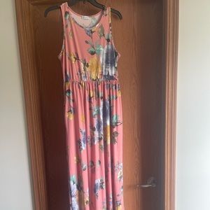 Coral Flowered Maxi Dress